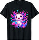 Cute Kawaii Axolotl with Colorful Hearts Splash T-Shirt - T-Shirt | Black