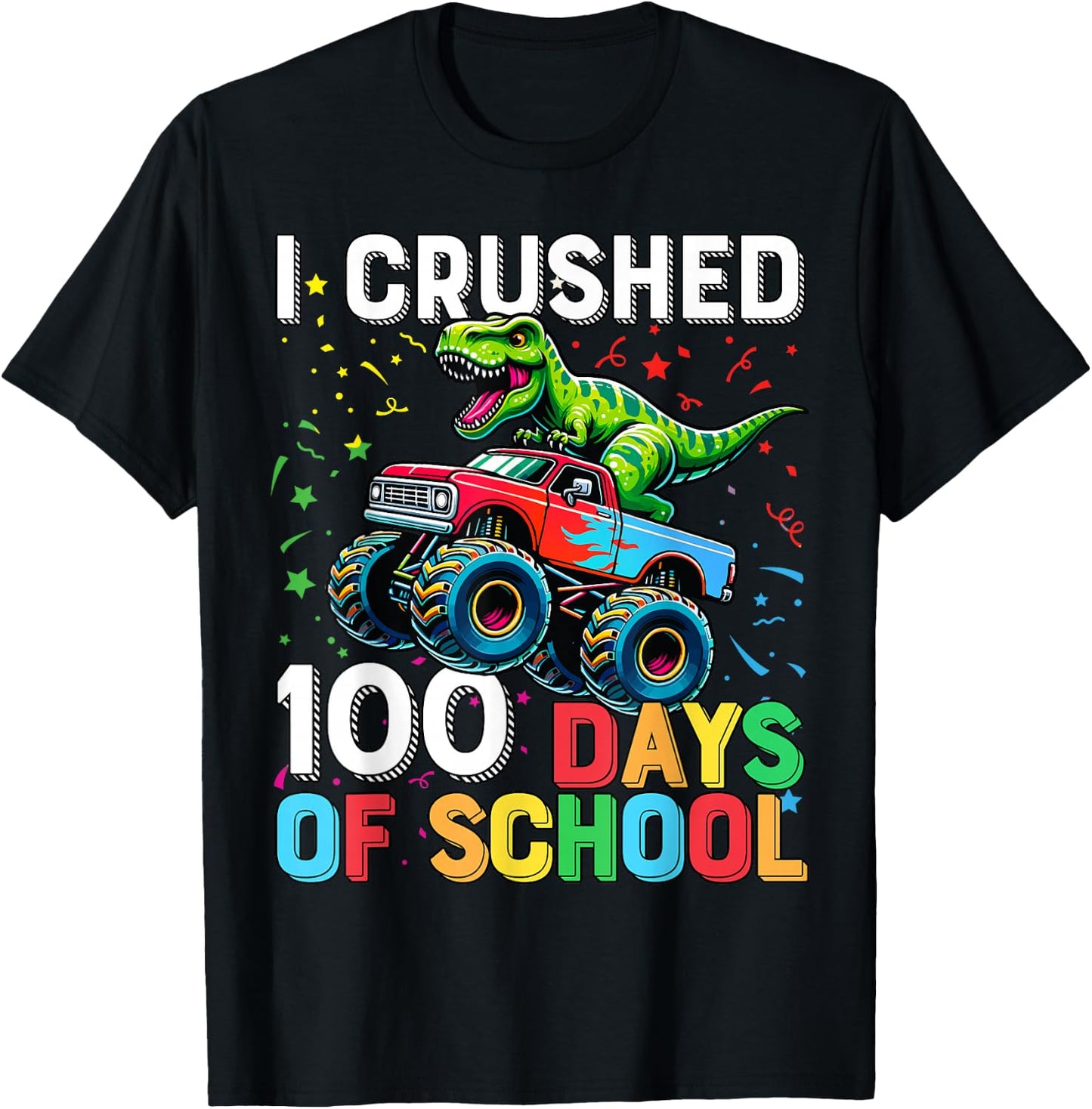 100 Days of School Monster Truck 100th Day of School T-Rex T-Shirt - T-Shirt | Black