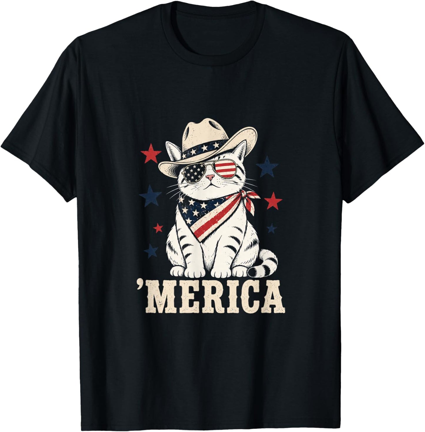 USA Merica Cat 4th of July Funny Patriotic T-Shirt - T-Shirt | Black