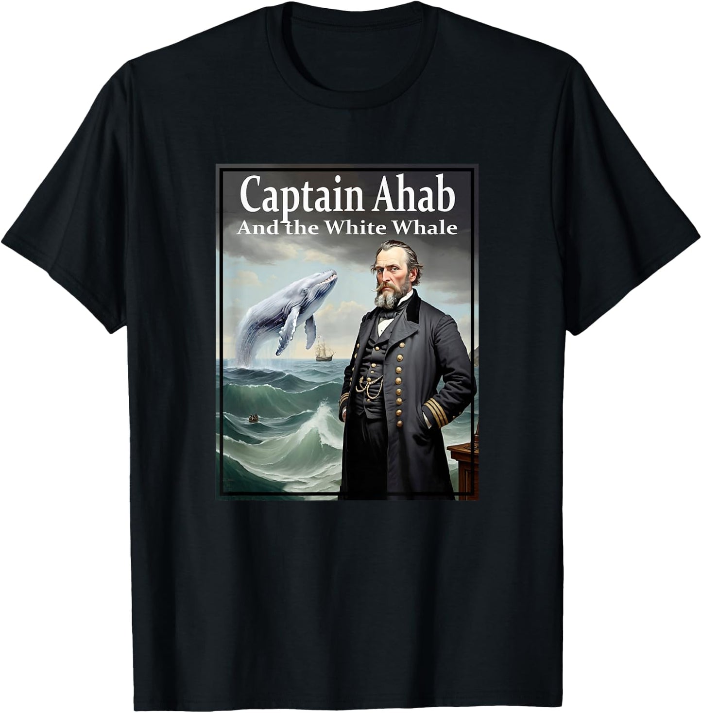 Illustration of Captain Ahab and the White Whale , Black, S T-Shirt - T-Shirt | Black