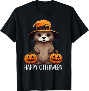 Happy Otterween Cute Sea Otter Halloween Hat Costume Kids T-Shirt - T-Shirt | Black