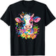 Rainbow Cow Surrounded By Flowers T-Shirt - T-Shirt | Black