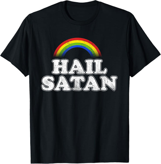 Hail Satan Funny Ironic Rainbow T-Shirt - T-Shirt | Black