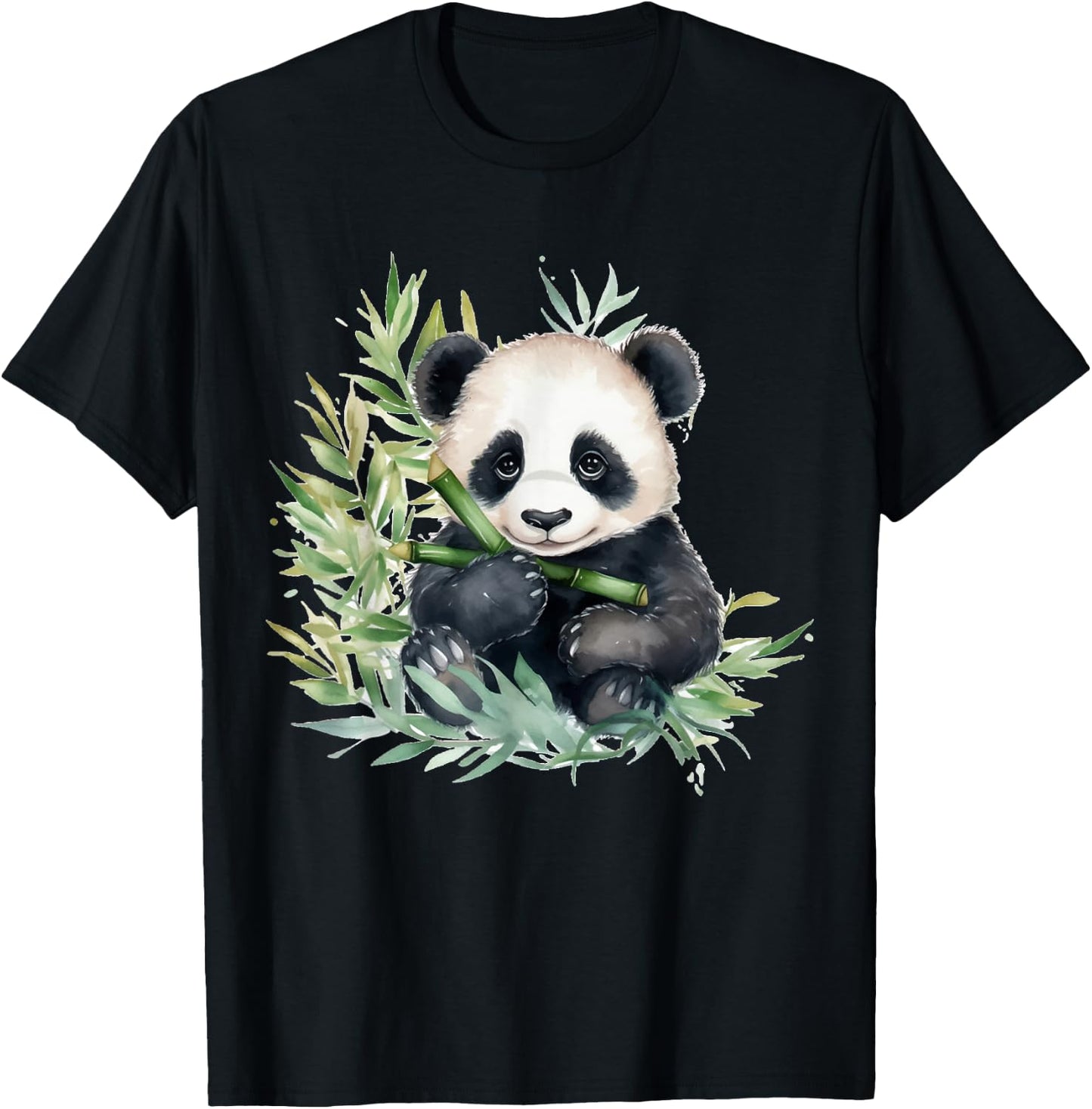 Watercolor Panda , Small, Black T-Shirt - T-Shirt | Black