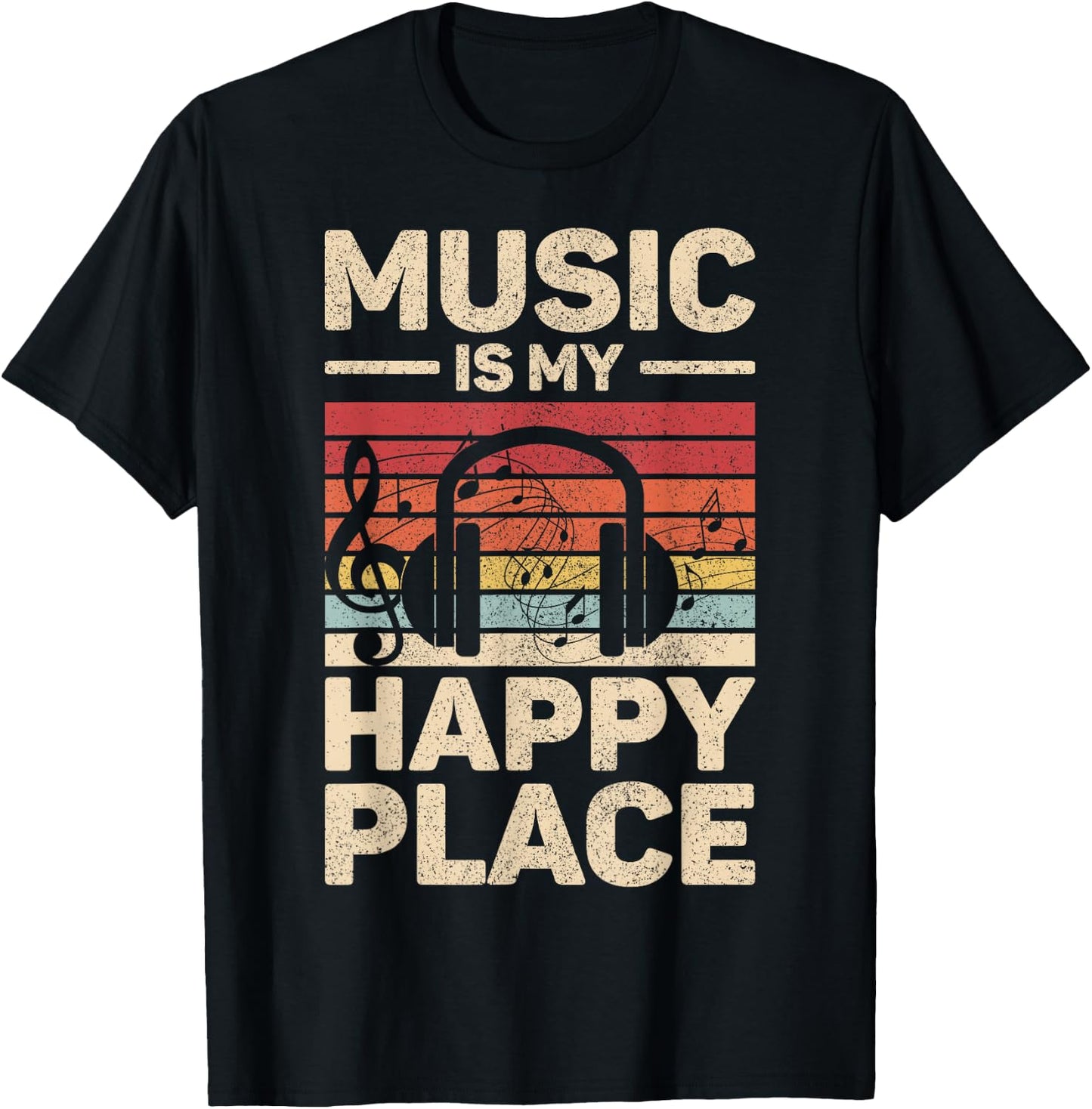 Music Is My Happy Place Musician Outfit EDM Music Lovers DJ T-Shirt - T-Shirt | Black