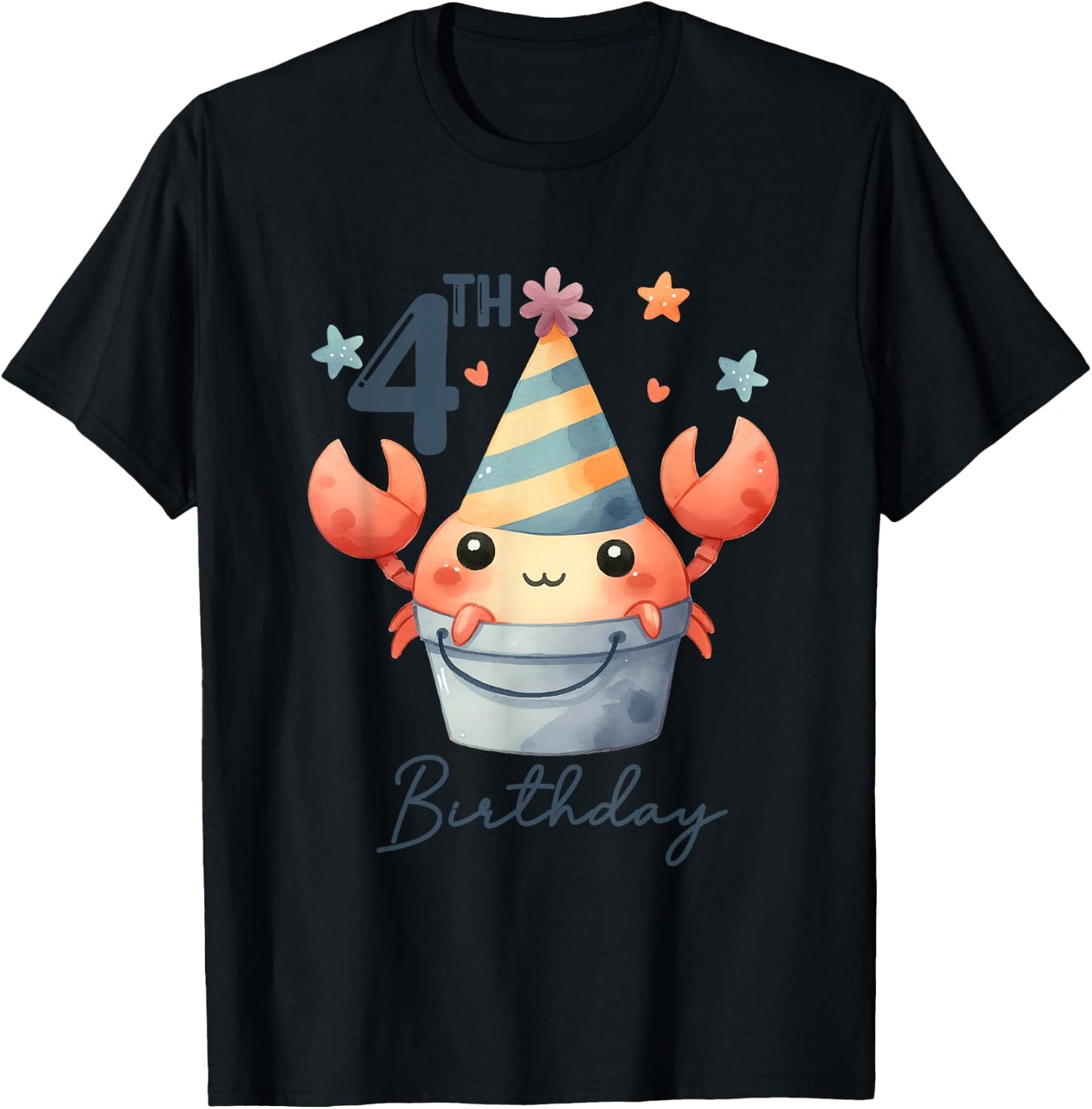 4th Birthday 4 Years Old Crab Crustacean Beach Seafood Kids T-Shirt - T-Shirt | Black