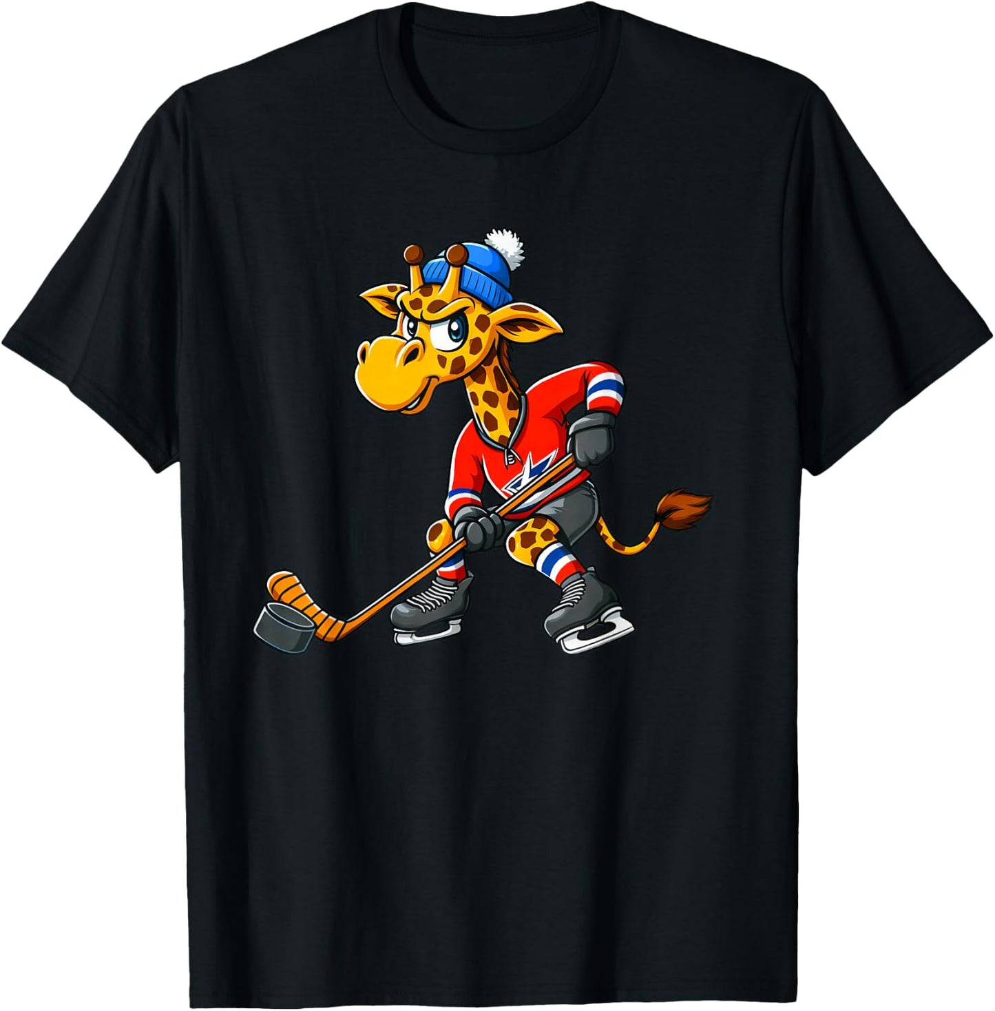 Cool Cartoon Hockey Giraffe T-Shirt - T-Shirt | Black
