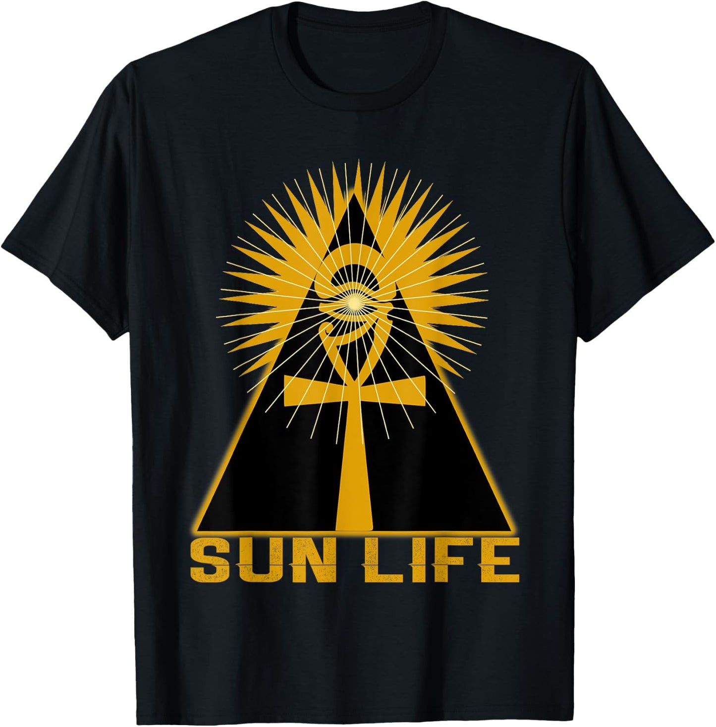 Ancient Egyptian Kemetic Ankh Pyramid Sun Life T-Shirt - T-Shirt | Black