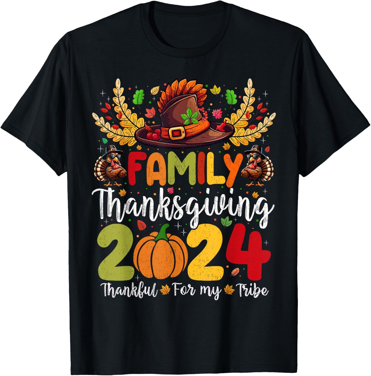 Family Thanksgiving 2024 Thankful For My Tribe Group Autumn T-Shirt - T-Shirt | Black