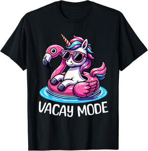 Cute Unicorn Vacay Mode Funny Family Vacation Kids Girls T-Shirt - T-Shirt | Black