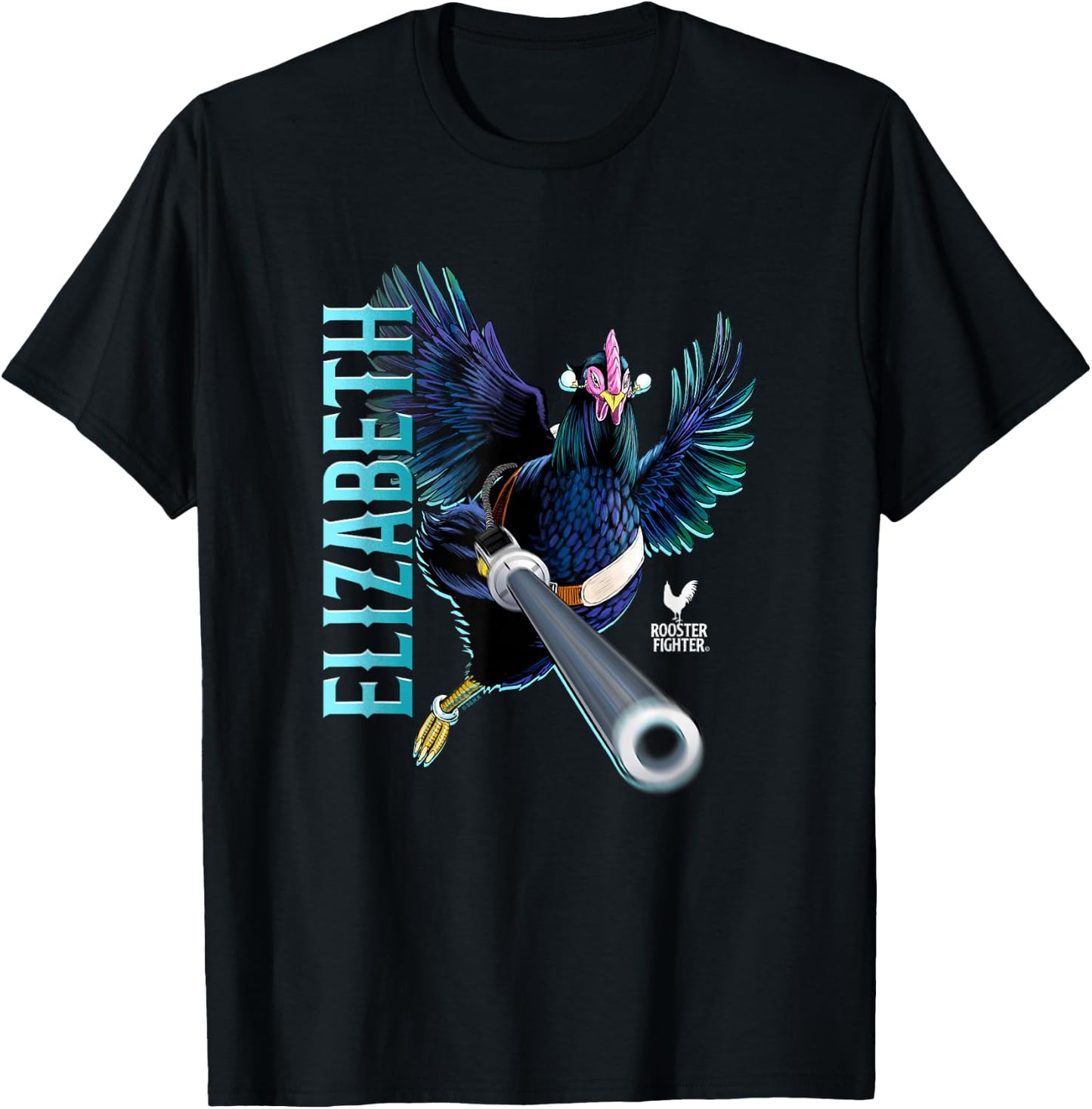 Rooster Fighter Elizabeth Battle Ready Attack T-Shirt - T-Shirt | Black