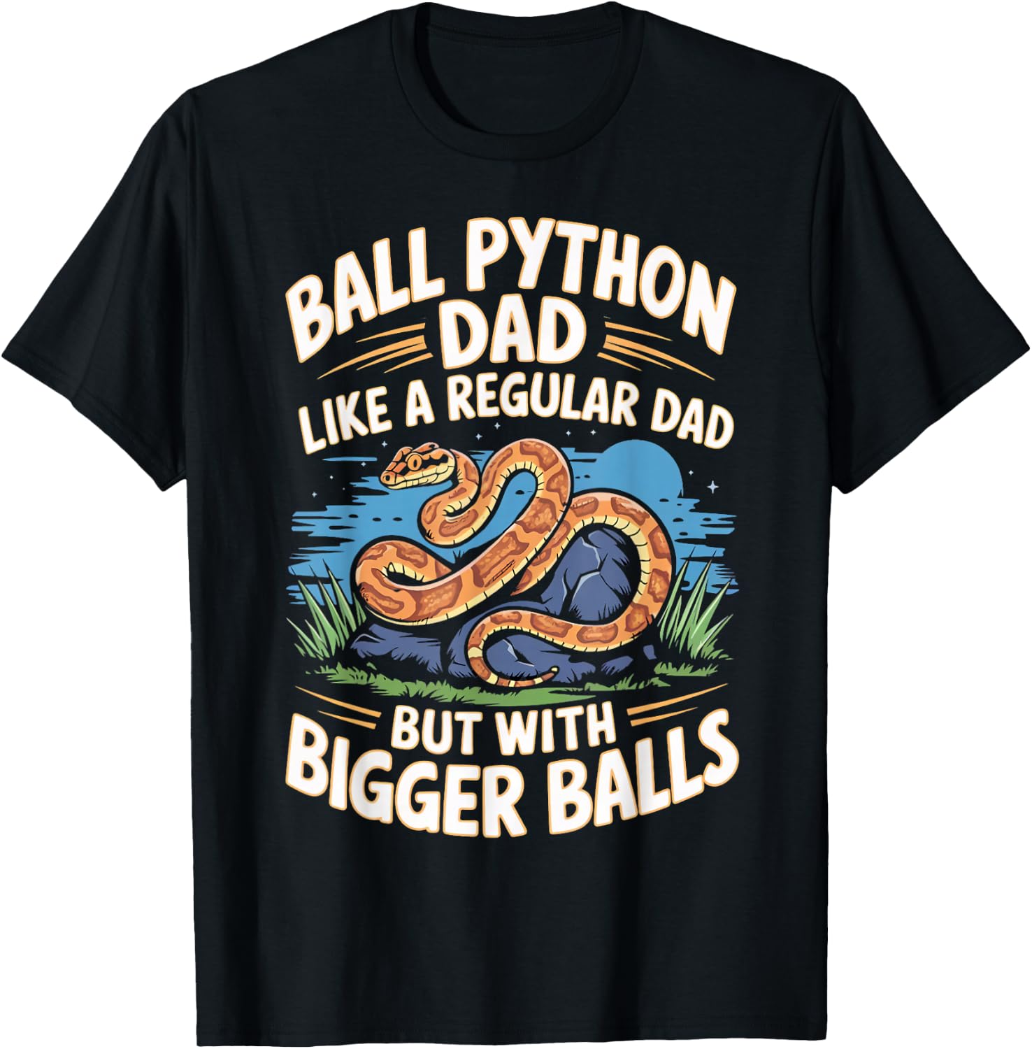 Ball Python Dad Bigger Balls Snake Pet Funny Ball Python T-Shirt - T-Shirt | Black