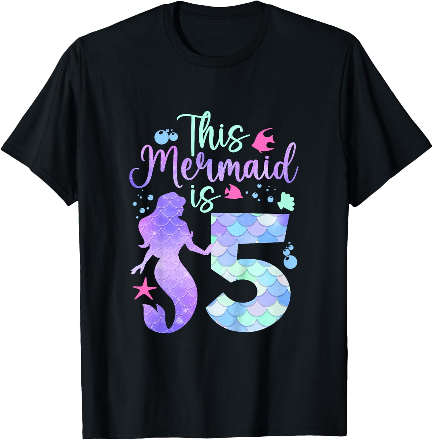 Kids This Mermaid is 5 Birthday Girls Mermaid T-Shirt - T-Shirt | Black