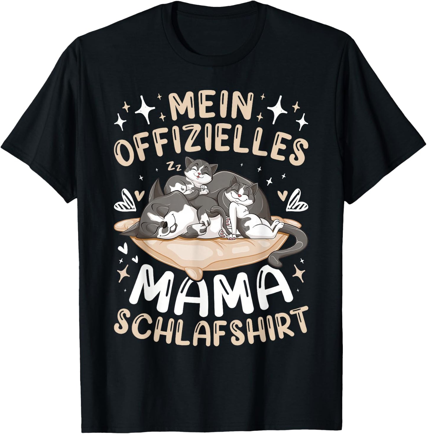 Offizielles Mama Schlafshirt Mutter Hauskatze mit 2 Kätzchen T-Shirt - T-Shirt | Black