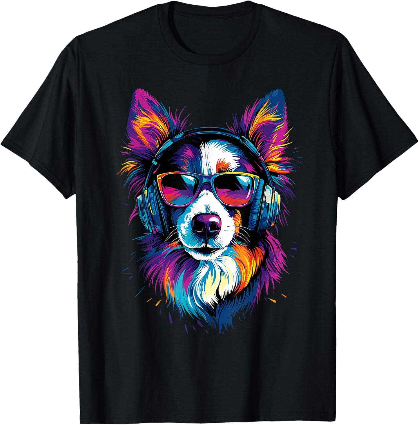 Border Collie mit Sonnenbrille Welpe Süße Border Collies T-Shirt - T-Shirt | Black