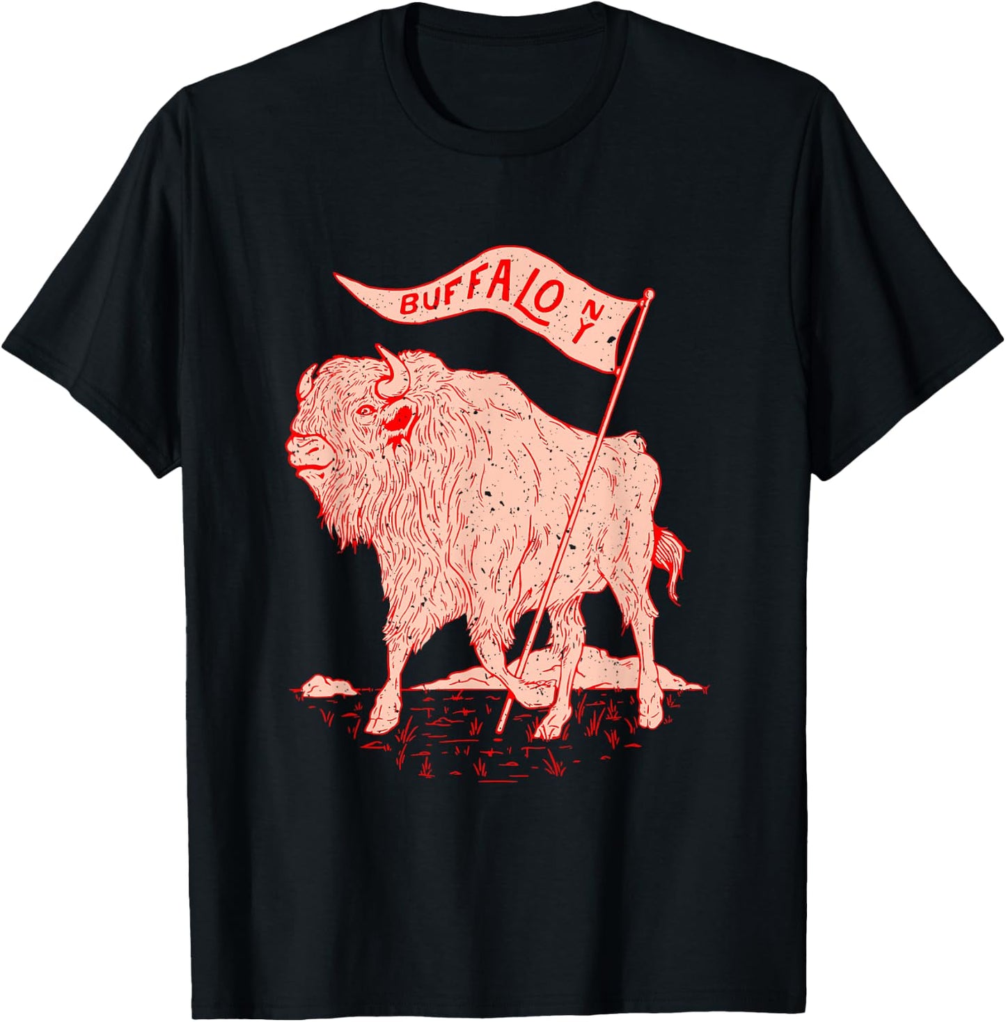 Crichton Street Buffalo NY Vintage Bison Buffalo Holds A Flag - Black, Small, -Kids T-Shirt - T-Shirt | Black