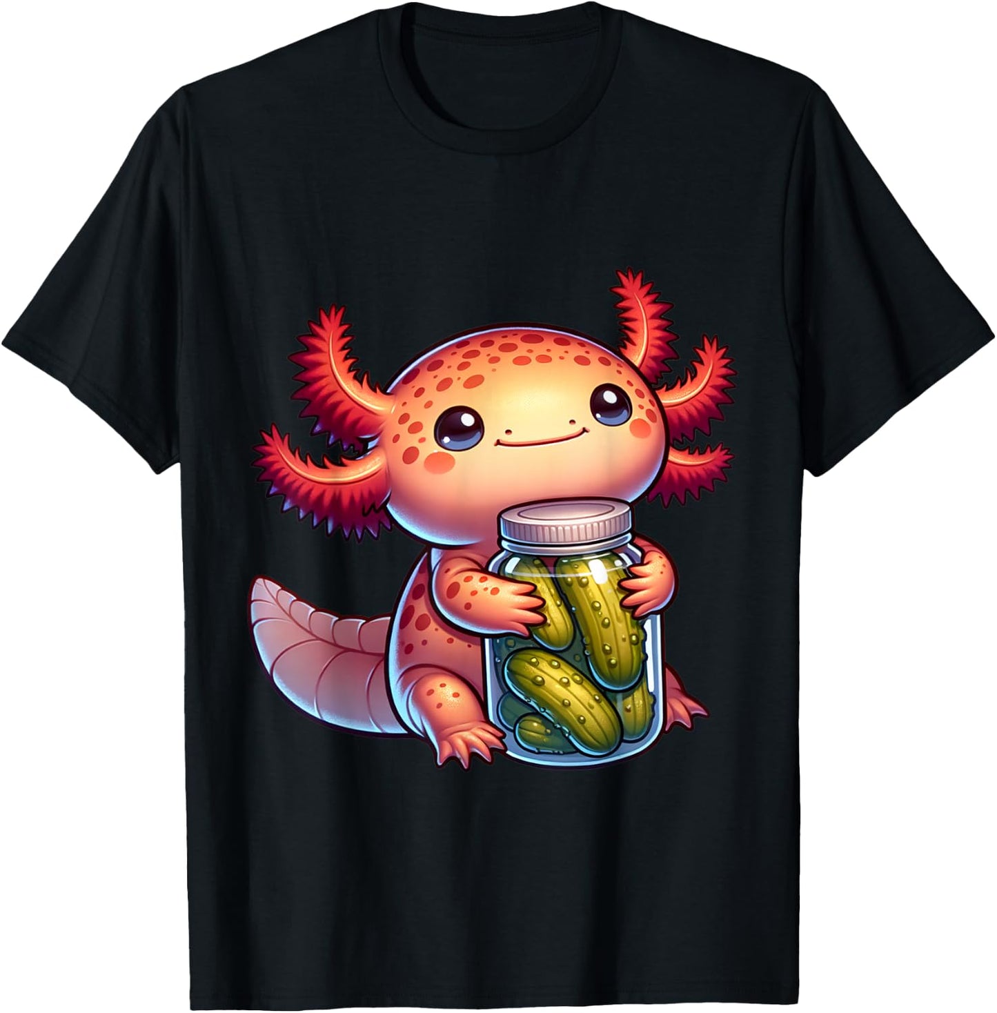 Cute Axolotl With Pickles. Funny Axolotl And Pickles Lover T-Shirt - T-Shirt | Black