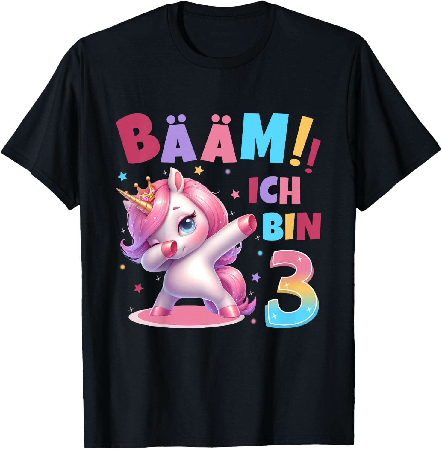 Children's 3rd Birthday Girl 3 Years Unicorn Party Outfit Unicorn , black T-Shirt - T-Shirt | Black