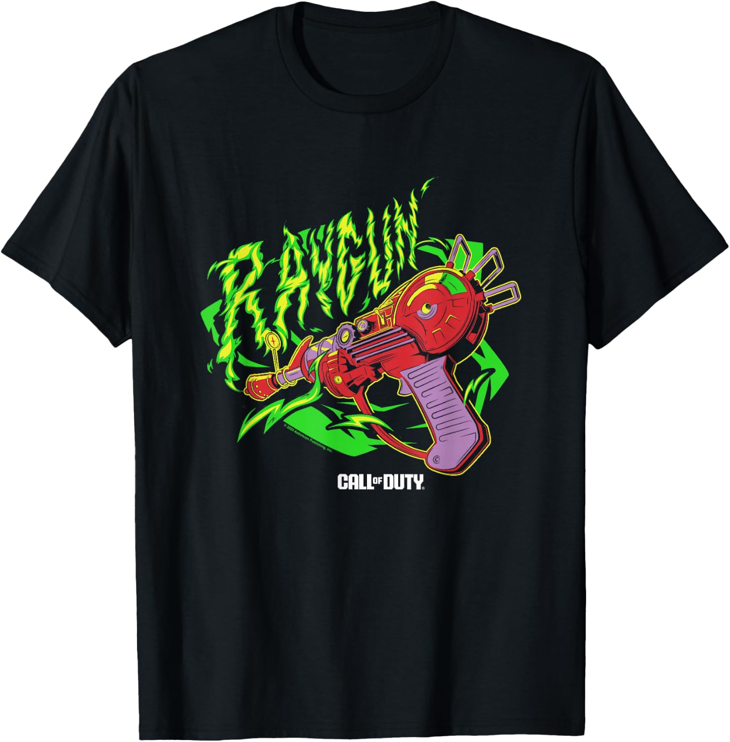 Call Of Duty Raygun Zombie Green Neon Big Chest Retro Logo T-Shirt - T-Shirt | Black