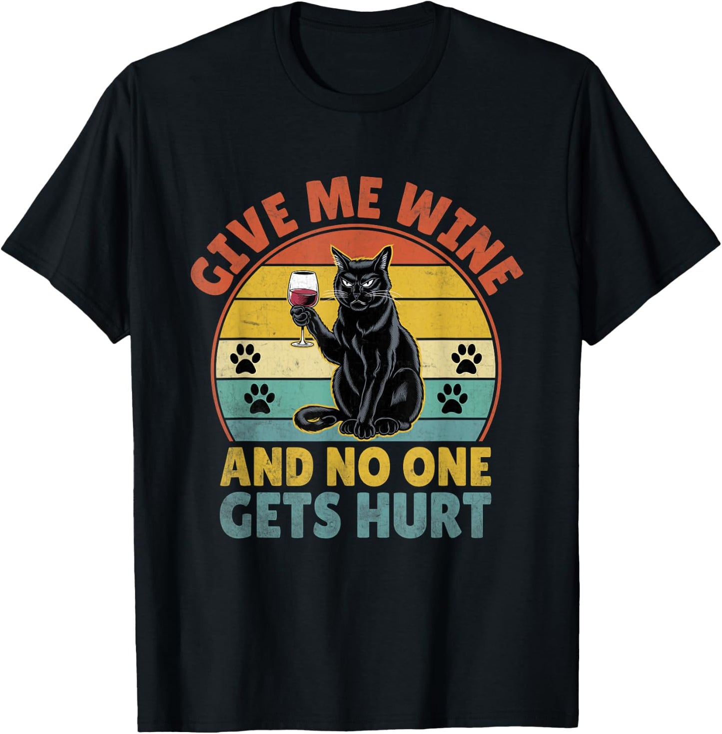 Give Me Wine Cat Lover Funny Kitten Kitty Feline Women T-Shirt - T-Shirt | Black