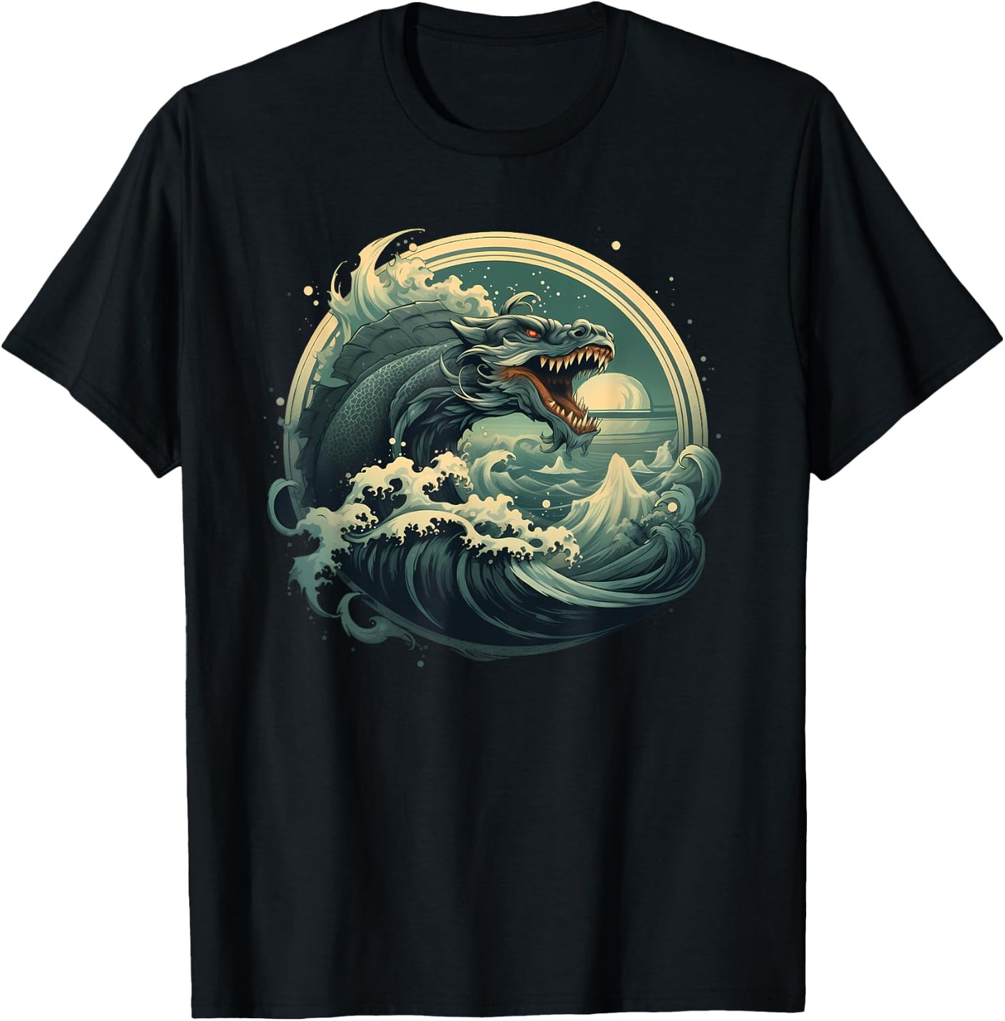 Sea Monster Leviathan Ocean Creature Vintage Art Graphic T-Shirt - T-Shirt | Black