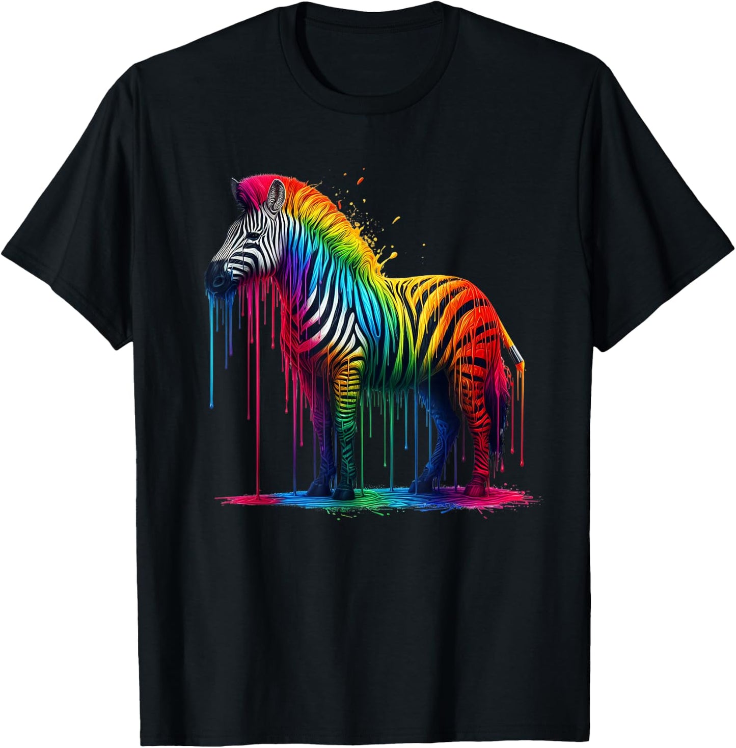Zebra Rainbow Painted Dripping Zebra Lovers Cute Zoo Animal T-Shirt - T-Shirt | Black