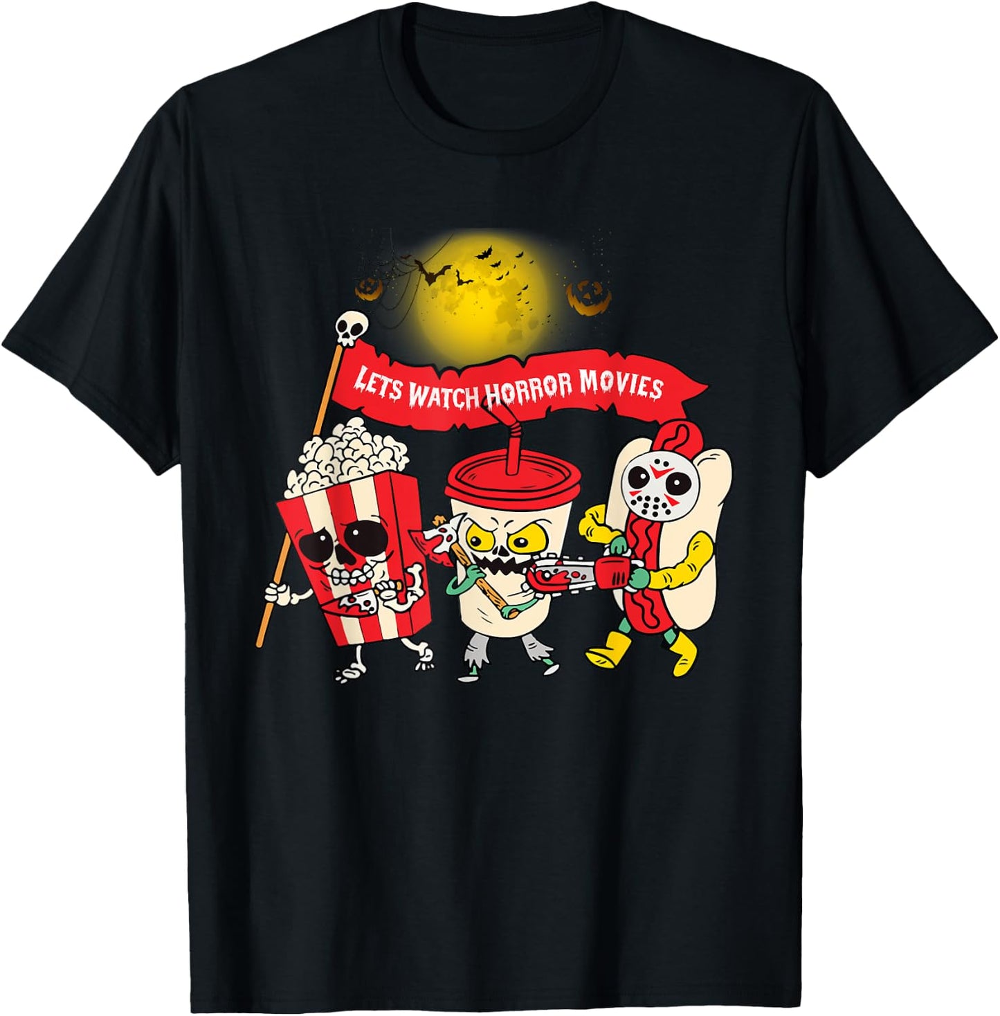 Lets Watch Horror Movies Halloween Funny Ghost Skeleton T-Shirt - T-Shirt | Black