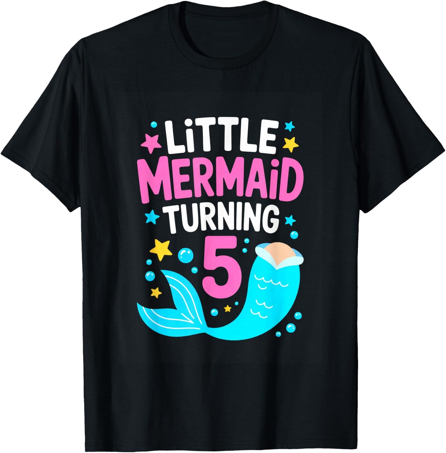 Little Mermaid Turning 5 Birthday Party Girl T-Shirt - T-Shirt | Black
