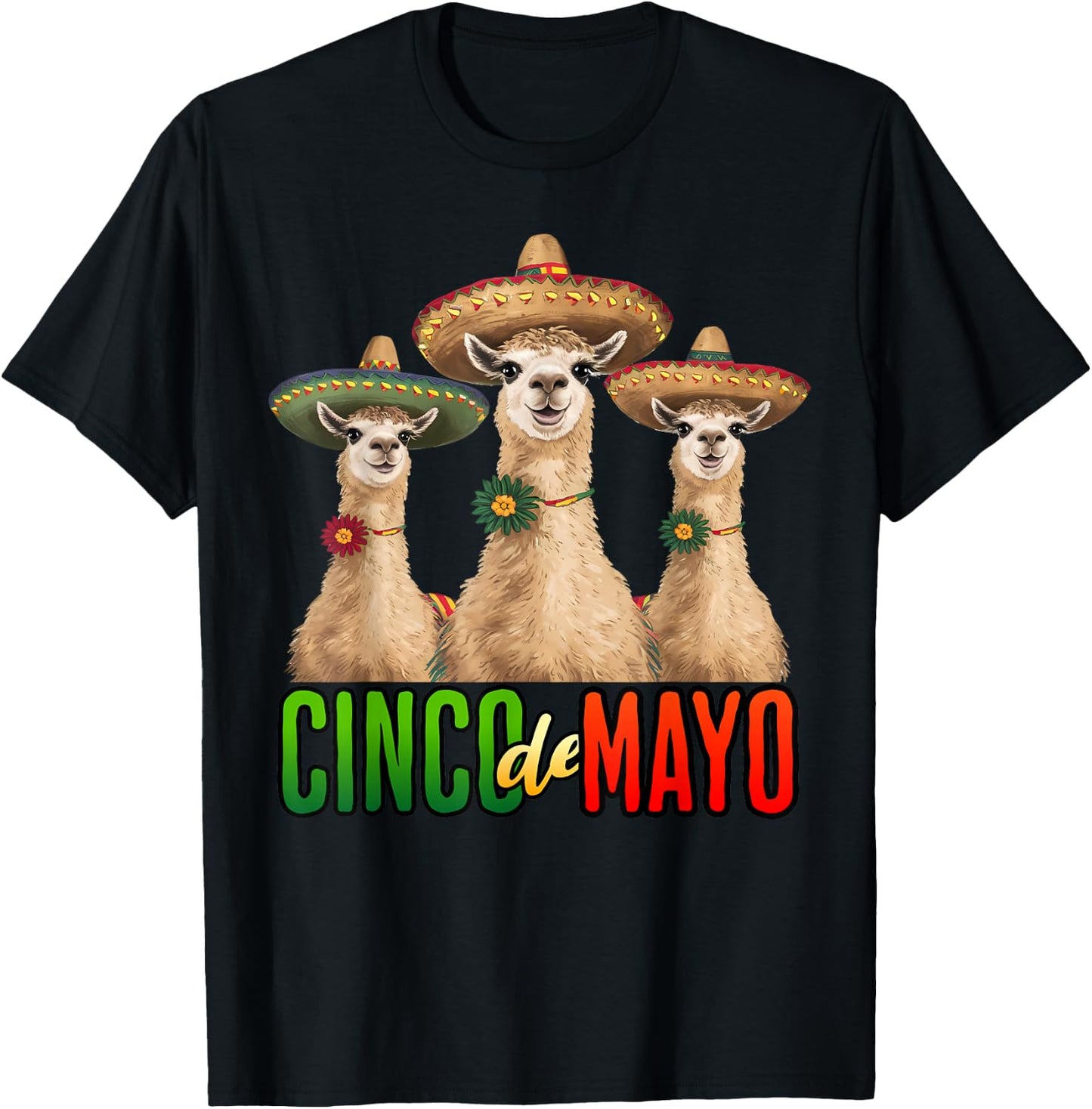 Fiesta Cinco de Mayo Llama Mexican Men women T-Shirt - T-Shirt | Black