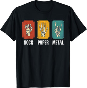 Rock Paper Metal Funny Skeleton Hands Heavy Metal Music T-Shirt - T-Shirt | Black