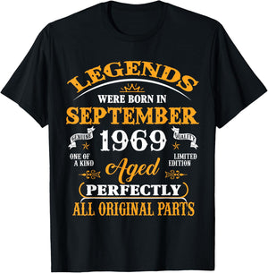 57th Birthday Gift Legends Born In September 1969 57 Yrs Old T-Shirt - T-Shirt | Black