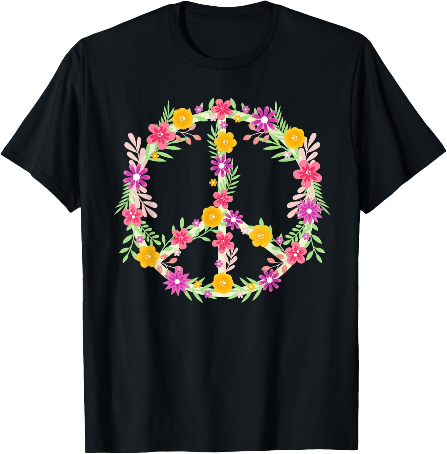 Peace Love Hippie Costume Flower Power Design Retro 60s 70s T-Shirt - T-Shirt | Black