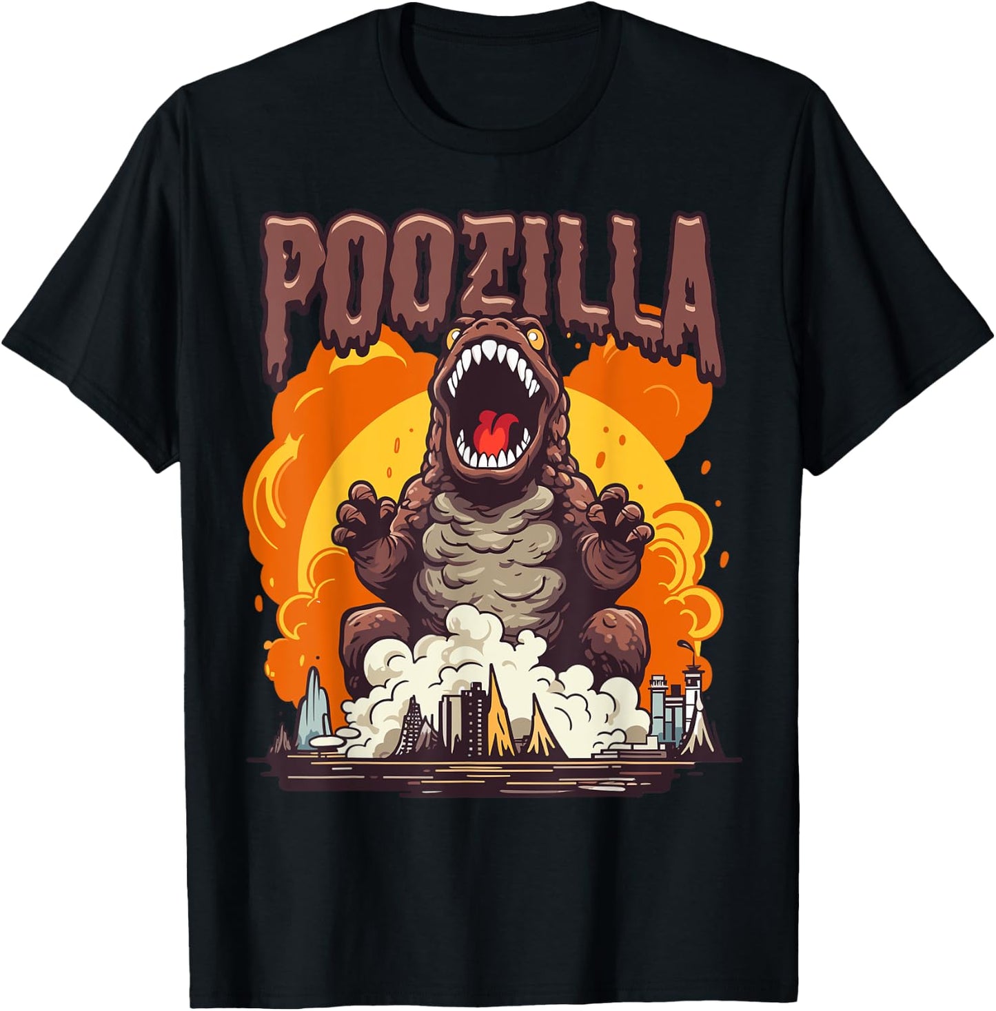Poozilla Explosive Monstrous Diarrhea Poop Meme Funny T-Shirt - T-Shirt | Black