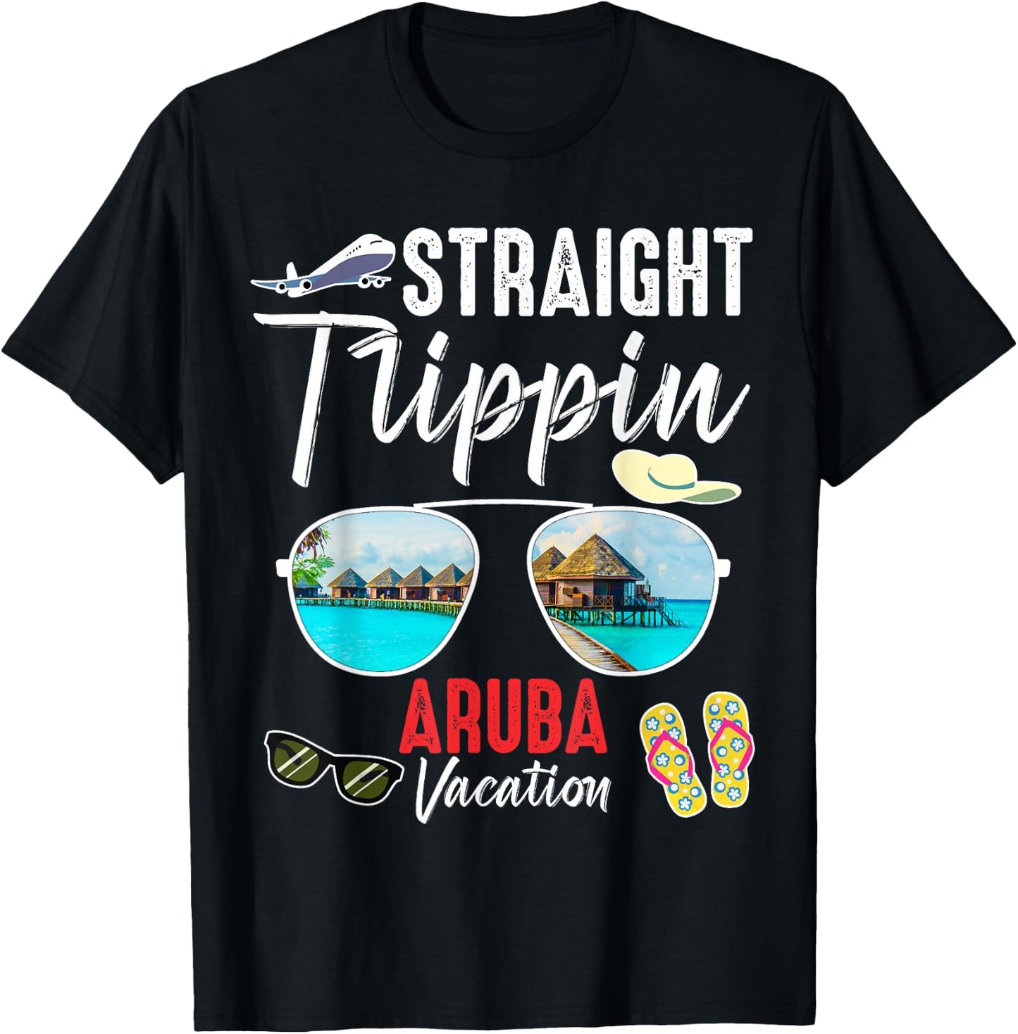 Straight Trippin ARUBA Trip 2025 Beach Summer Vacation 2025 T-Shirt - T-Shirt | Black