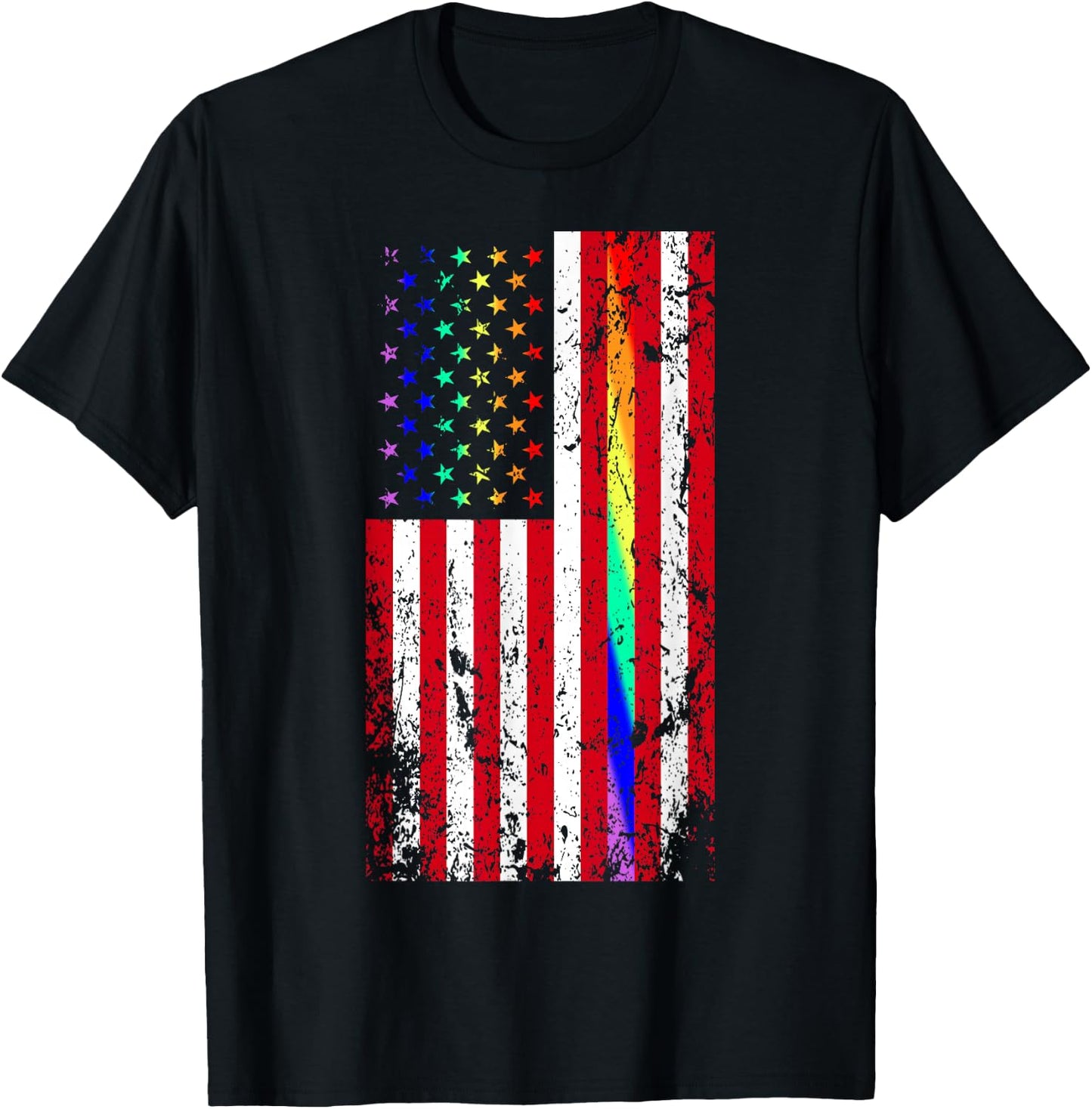 USA Gay Pride Flag Rainbow Stars & Line Gay LGBT 4th of July T-Shirt - T-Shirt | Black