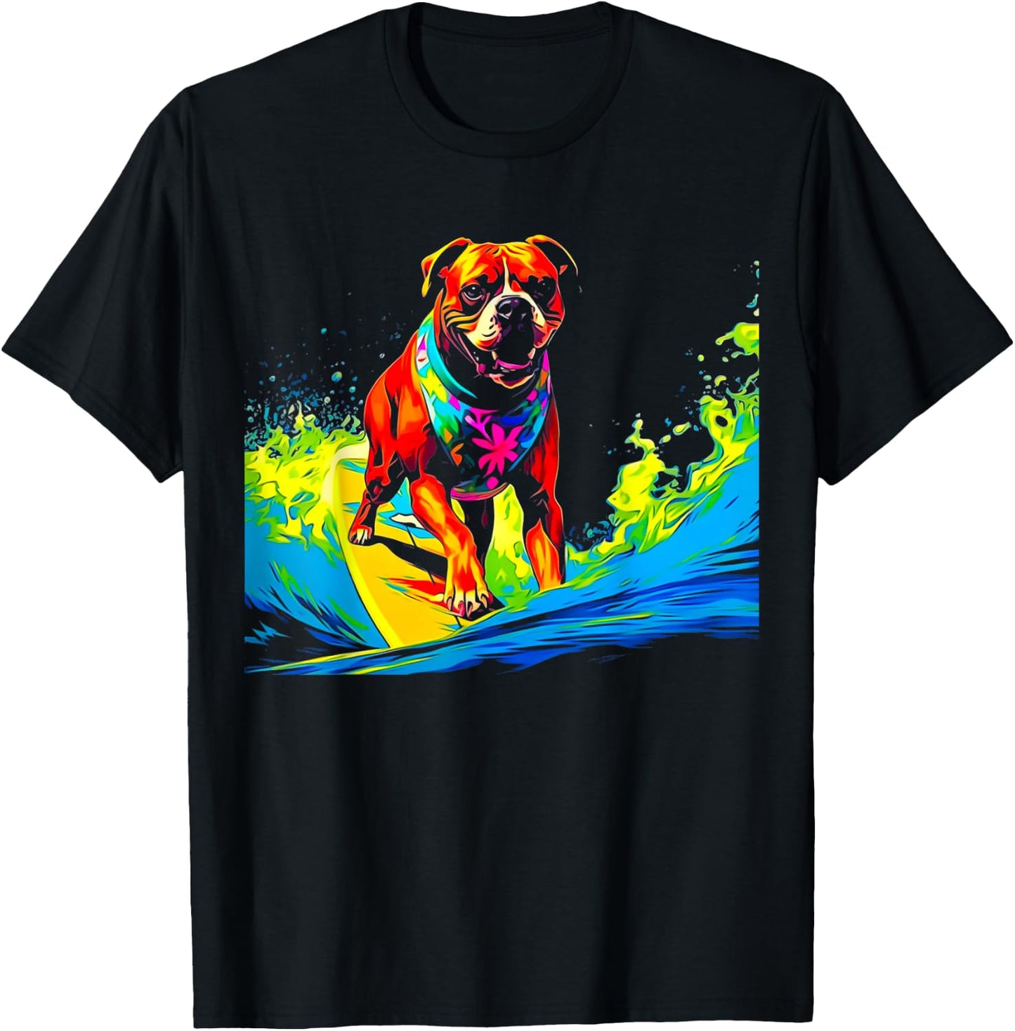 Boxer Dog Pop Art Surf T-Shirt - T-Shirt | Black