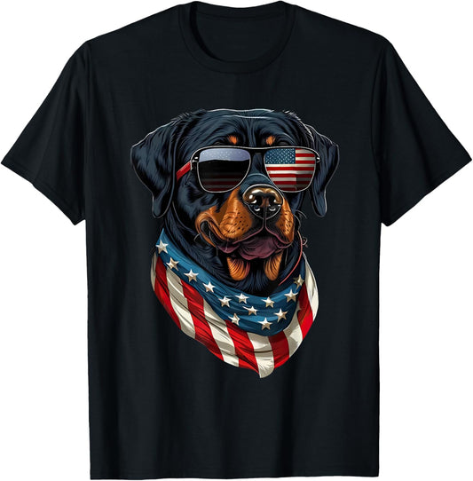 Rottweiler 4th of July American Flag Glasses Stay Cool Men T-Shirt - T-Shirt | Black