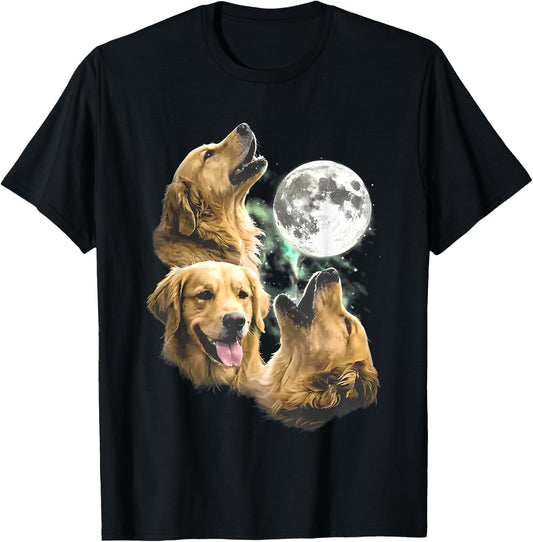 Three Golden Retrievers Howling at the Moon T-Shirt - T-Shirt | Black
