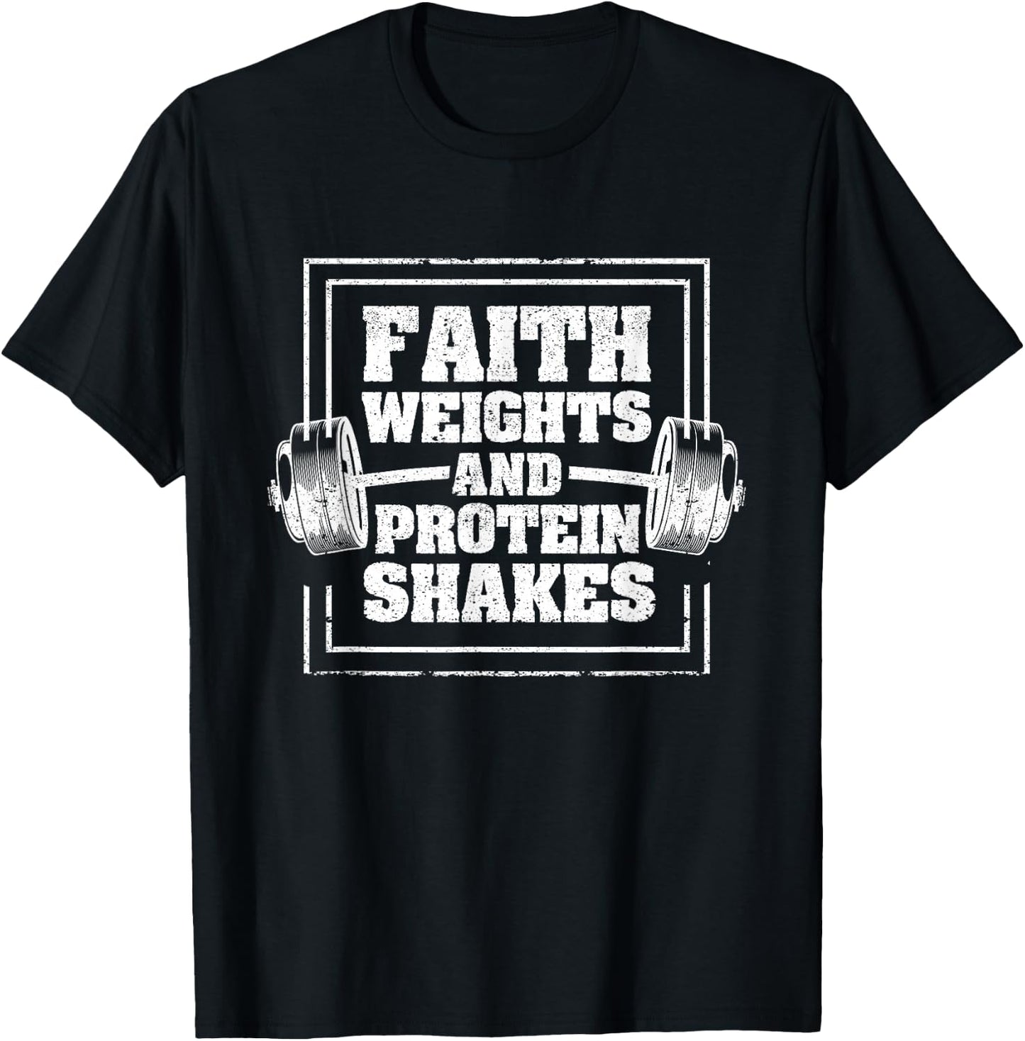 Faith Weights And Protein Shakes Funny Gym Workout Christian T-Shirt - T-Shirt | Black