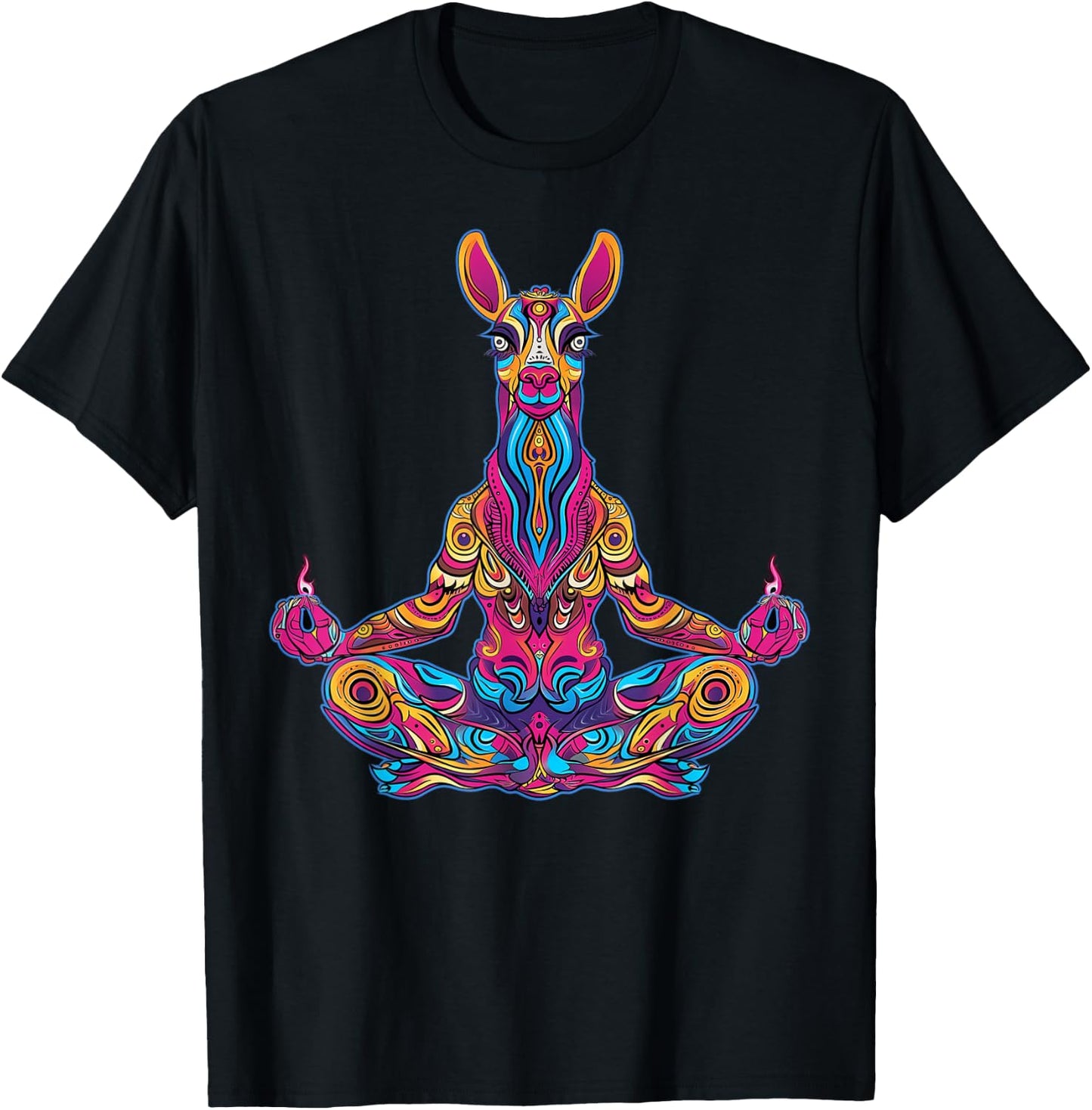 Lama Alpaca Meditating Trippy Psychedelic Funny Yoga Yogi T-Shirt - T-Shirt | Black