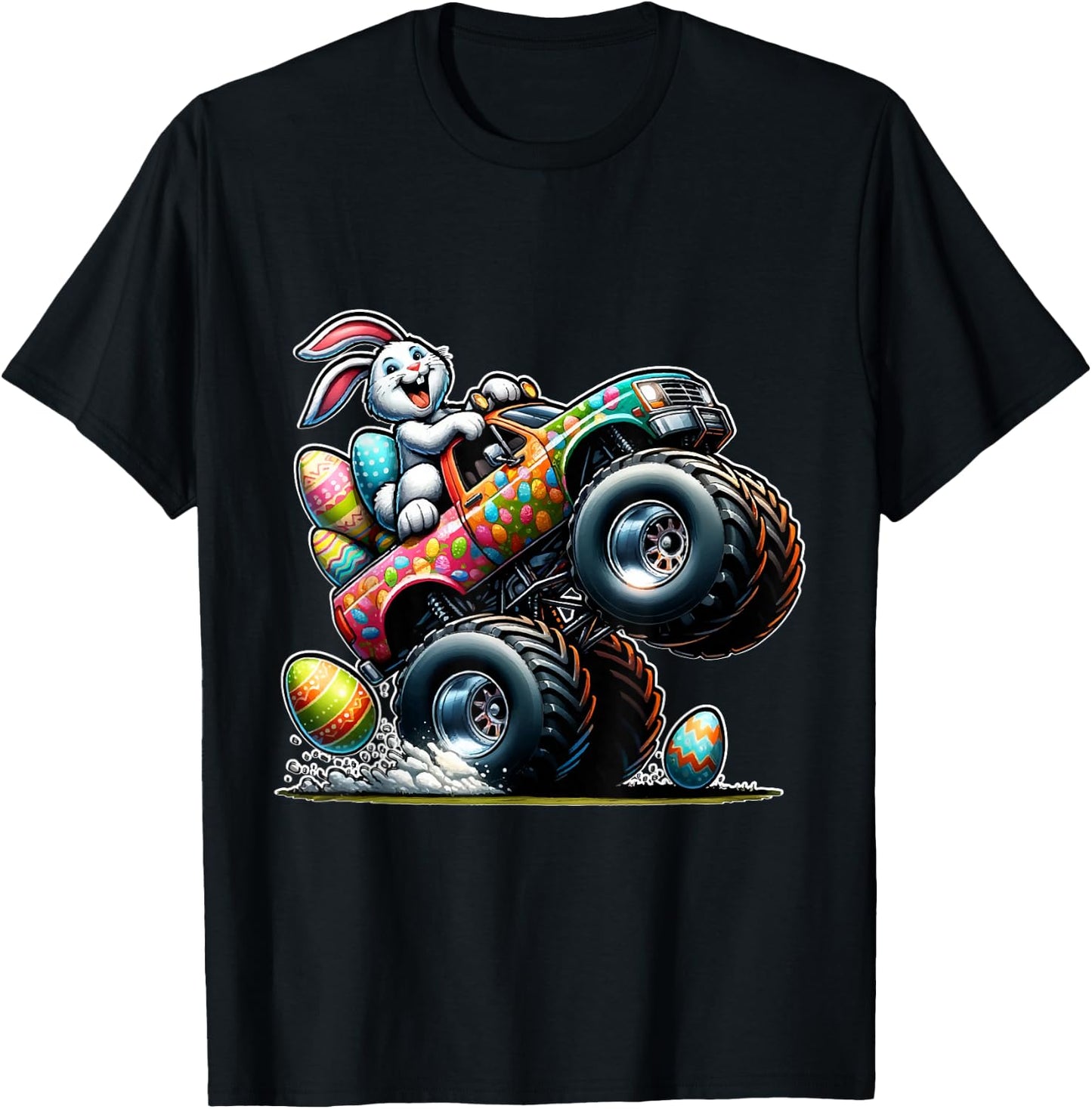 Happy Easter Eggs Monster Truck Easter Bunny T-Shirt - T-Shirt | Black