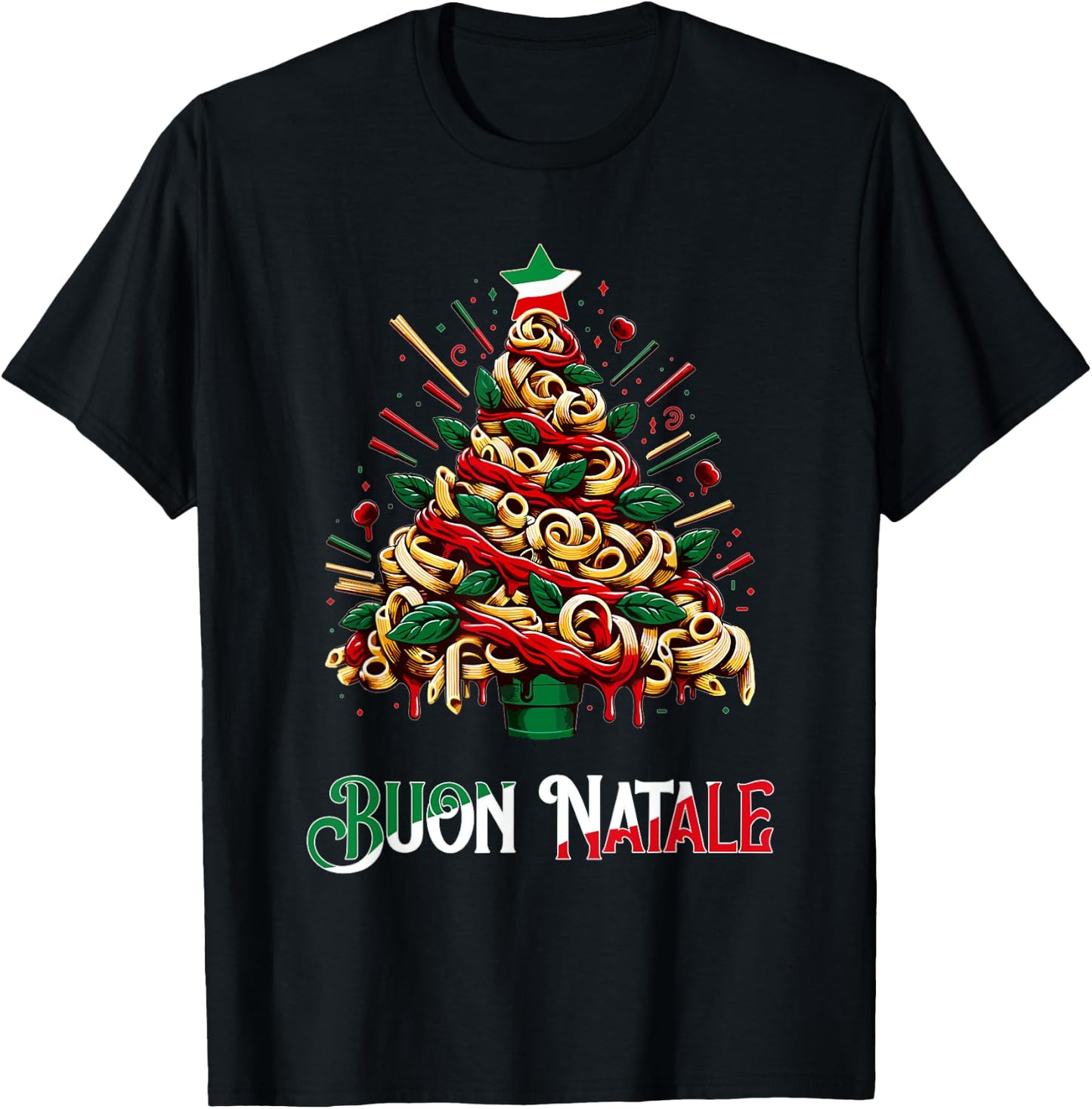 Buon Natale Italian Pasta Christmas Tree Xmas Women T-Shirt - T-Shirt | Black
