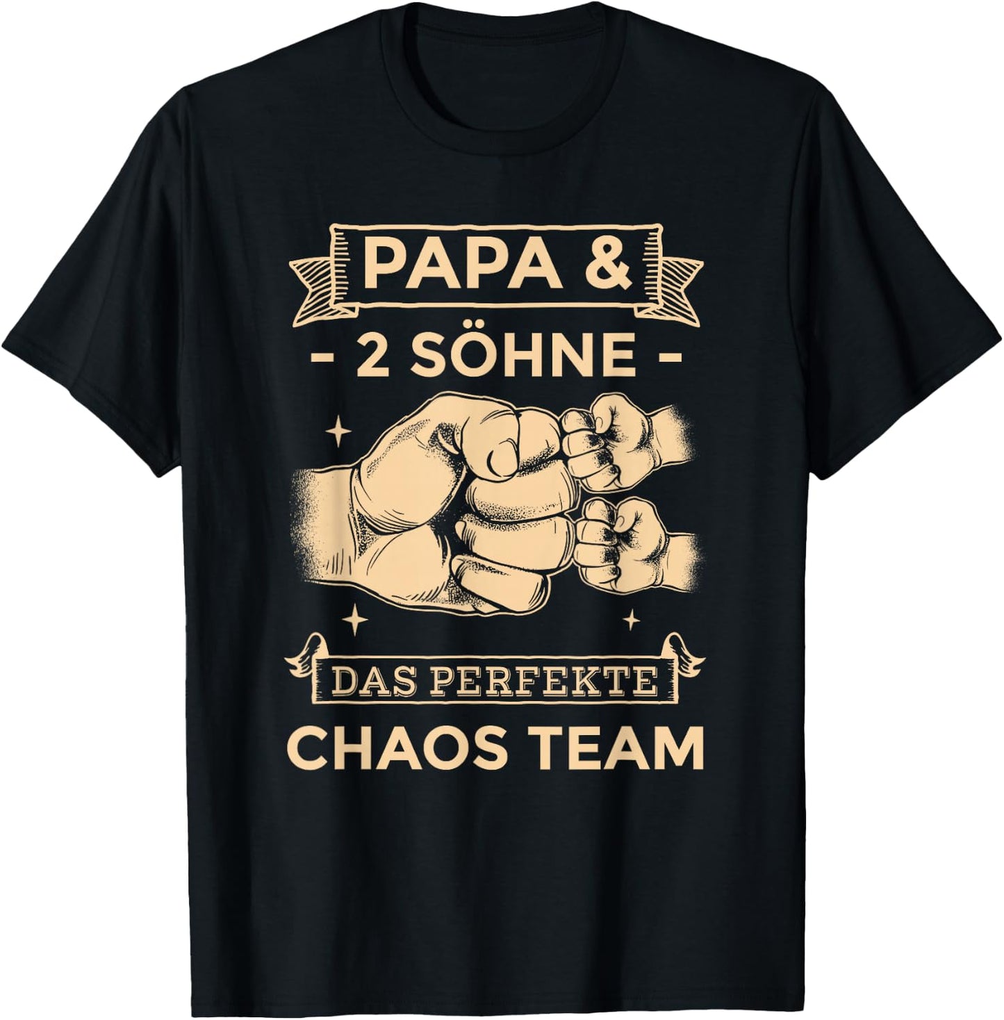 Papa & 2 Söhne Chaos Team Partnerlook Männertag Vatertag T-Shirt - T-Shirt | Black