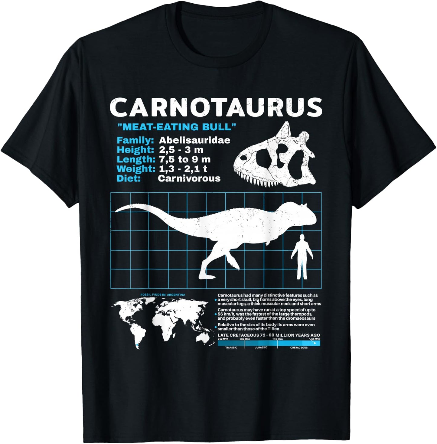 Carnotaurus Fact Sheet Datenblatt Dinosaurier Fakten T-Shirt - T-Shirt | Black