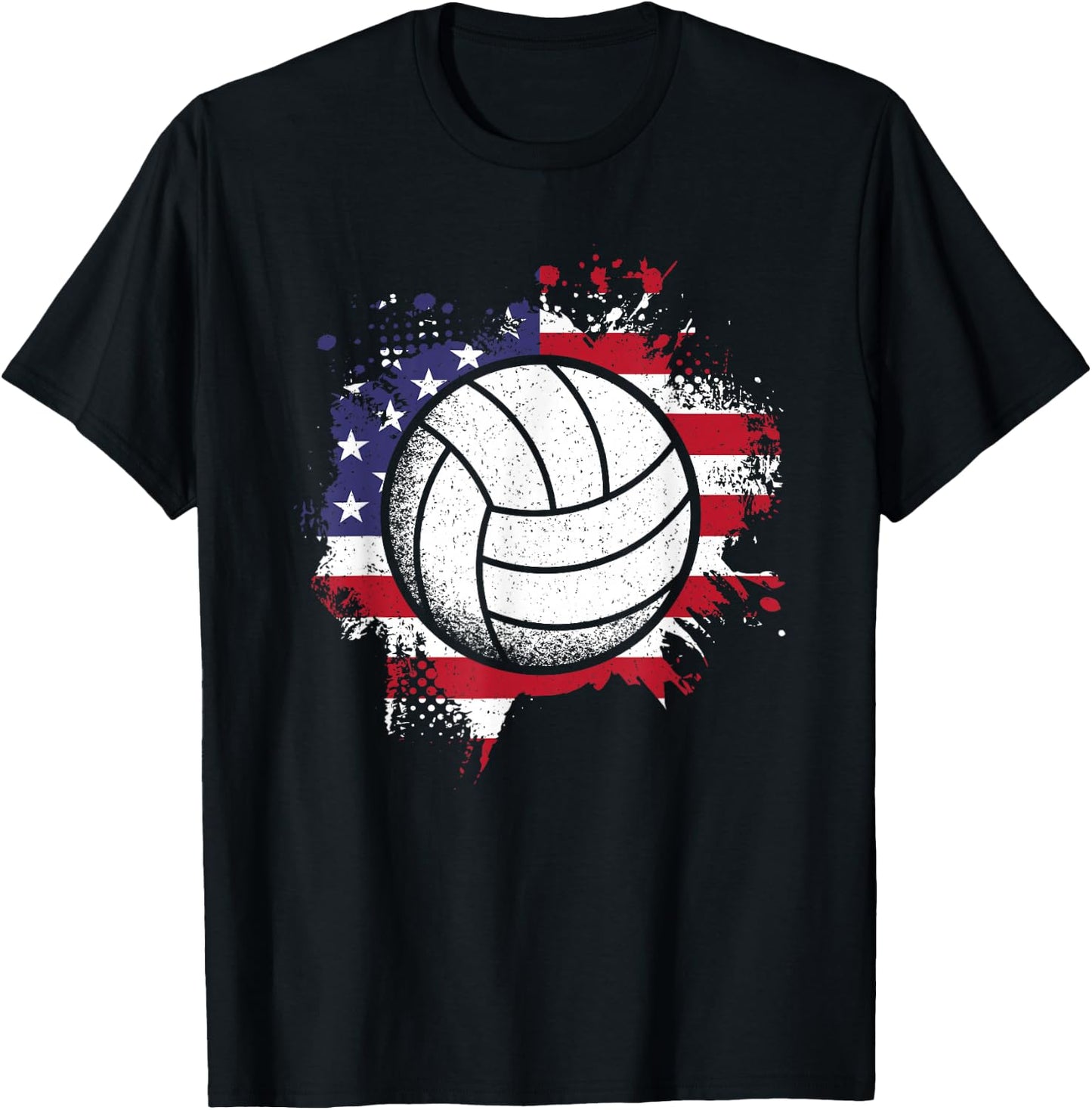 Volleyball American Flag Volleyball Lover Men Women Kids T-Shirt - T-Shirt | Black