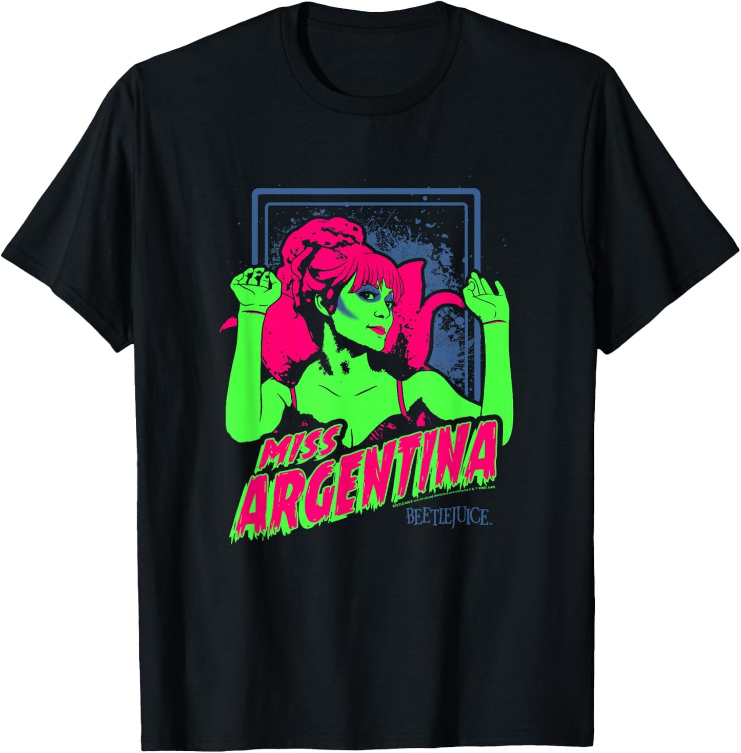 Beetlejuice Neon Vintage Miss Argentina Scary Poster T-Shirt - T-Shirt | Black