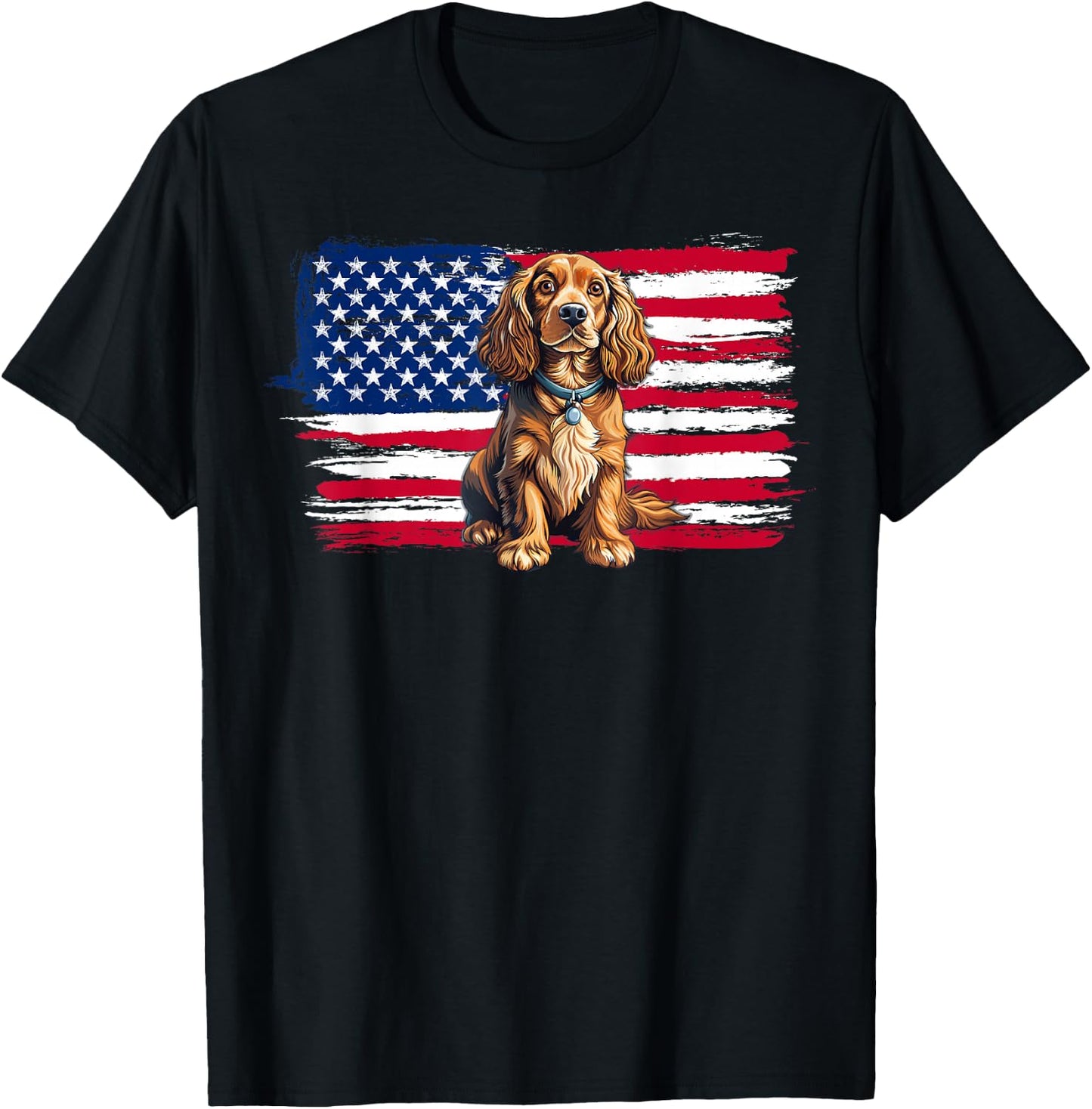 American Flag Cocker Spaniel Dog Animal 4th of July T-Shirt - T-Shirt | Black