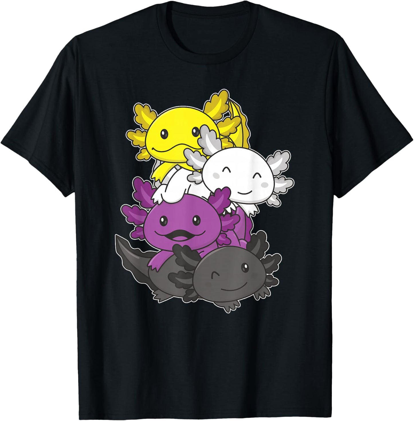 Nonbinary Flag Pride Month LGBTQ Nonbinary Axolotl T-Shirt - T-Shirt | Black