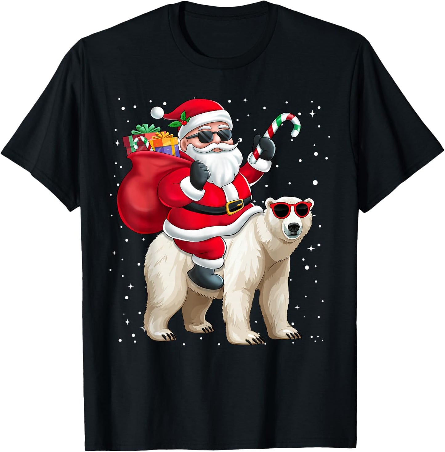 Santa Claus Riding A Polar Bear Christmas Boy Girl Kids T-Shirt - T-Shirt | Black