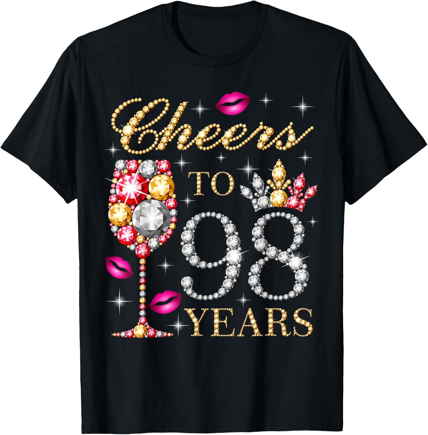 Cheers To 98 Years Old Women 98th Birthday Party 98th Bday T-Shirt - T-Shirt | Black